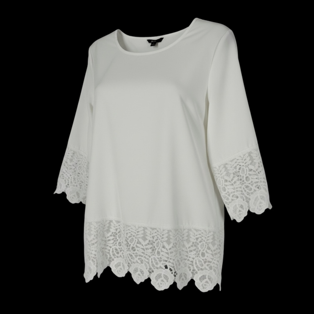 Shall We White Lace Accent 3/4 sleeve Women's Top Size Large